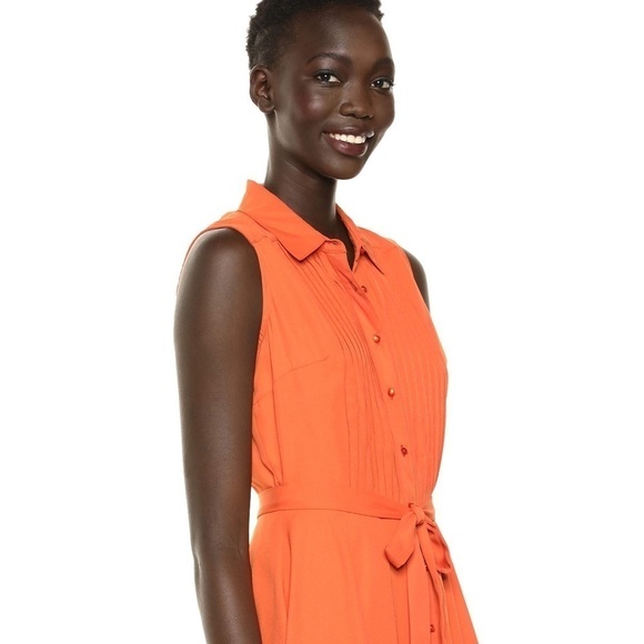 NANETTE LEPORE Fire Starter Orange Pintucked Sleeveless Shirtdress Size 6 - Picture 7 of 14